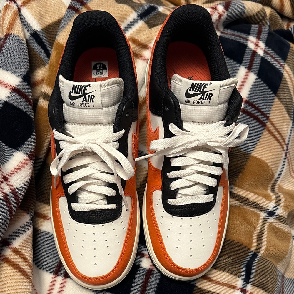 Nike Air Force 1 Sneakers - White, Black, and Burnt Orange 7.5m 9w like new